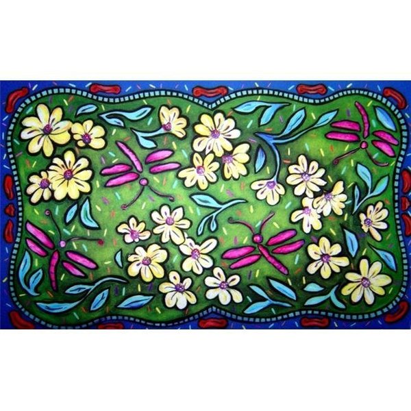 Custom Printed Rugs Custom Printed Rugs CPR019 Flowers & Dragonflies Doormat Rug - 18 x 30 in. CPR019